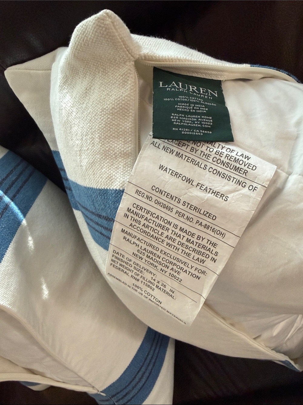 Ralph Lauren Cream and Blue Striped Canvas Throw Pillows - Picture 4 of 6